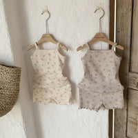 Thin Cotton Floral Suspender Shorts Two-piece Set Baby