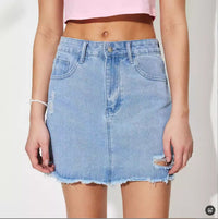 Womens Stylish Distressed Denim Skirt With A Personalized Design