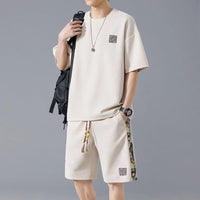 Waffle Embroidery Summer Loose All-match Short Sleeve Two-piece Set