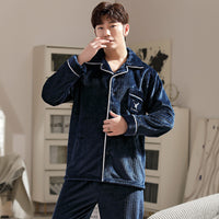 Autumn And Winter Flannel Men's Pajamas Men's Lapel Cardigan