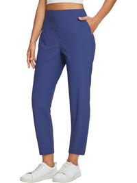 Womens High-Waist Casual Pants With Elastic Waistband Zippered Pockets