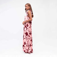 Summer Printed Off Shoulder Lace Up Sexy Resort Style Maxi Dress