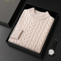 Men's Wool Sweater With Half Turtleneck And Cable Knit