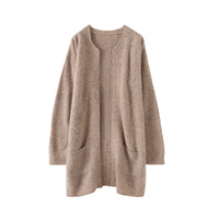 Round Neck Wool Cardigan Coat For Women