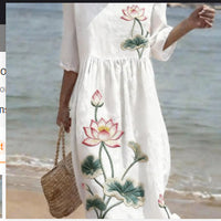 Women's Loose Round Neck Fashion Premium Long Sleeve Printed Dress