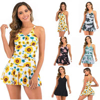 Plus Size Print Skirt Off-Shoulder Swimsuit