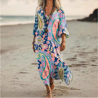 Womens Floral V-Neck Short-Sleeve Dress