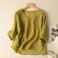 Relaxed Artistic And Retro Three-quarter Sleeves