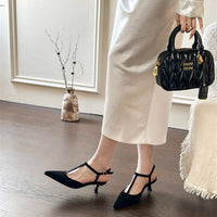 2026 Spring Summer New T-Strap Leopard Print Pointed Toe Slim Heel Mid Heel Closed Toe Sandals, Thin Strap Backless High Heels For Women