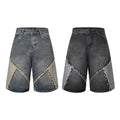 Worn Looking Washed-out Multi-colored Rough Edges Denim Shorts High-grade Personality Cropped Pants