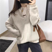 New Outdoor Idle Style Solid Color Zipper Knitted Cardigan Top