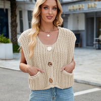 Women's V-neck Three-button Sleeveless Cardigan