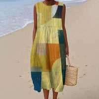 Printed Round Neck Pullover Patchwork Women's Dress