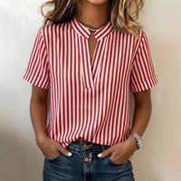 Simple And Elegant Womens Striped Short-Sleeve Fashionable Shirt