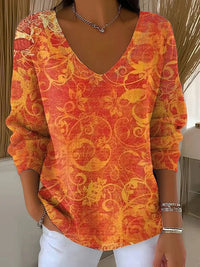 V-neck Long-sleeved Sweater Autumn And Winter 3D Printing Fashion Women's Wear