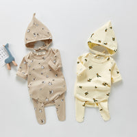 Three-piece Printed Bottoming Romper  Trousers Hat