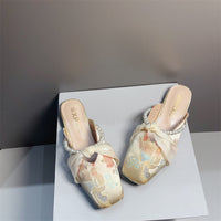 Embroidered Flat Square-toe Low-cut Half-slipper For Women