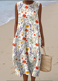 Sleeveless Pocketed Casual Printed Dress With A Sophisticated Vibe