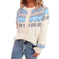 Retro Ethnic Style Knitted Jacquard Coat Round Neck Single-breasted Sweater