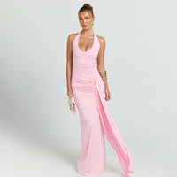 Womens Sexy Waist-Cinching Backless Halter Dress