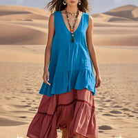Women's Casual V-Neck Sleeveless Patchwork Dress