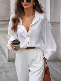 Solid-Color Long-Sleeve Shirt With Front Button Details