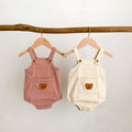 Baby Boys And Girls Corduroy Bear Pocket Strap Romper