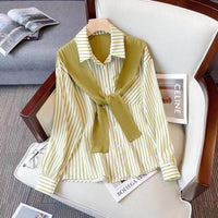 Retro Loose And Stylish Long Sleeves Striped Shirt For Women