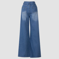 Blue Denim High - Waisted Ultra - Wide - Leg Jeans With Side Slit