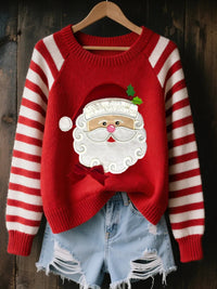 3D Digital-Print Womens Crew-Neck Loose Retro Jacquard Pullover Sweater