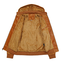 Hooded Leather Jacket Fleece-lined Men's Autumn And Winter New