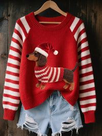 3D Digital-Print Womens Crew-Neck Loose Retro Jacquard Pullover Sweater