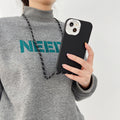 Diagonal Strap Black Phone Case Solid Color Protective Cover