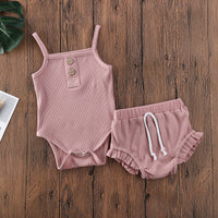 Summer Ins Baby Sleeveless Jumpsuit Triangle Drop Stripe Cotton Two Piece Set