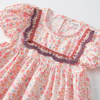 Summer Girl Floral Dress With Square Neck Embroidery