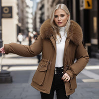 Women's Clothing Fleece-lined Thick Parka Short Slim Fit