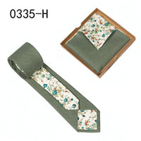 Men's Tie Floral Print Pocket Square Cotton Tie