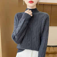 Female Solid Color Thickened Jacquard Turtleneck Wool Sweater