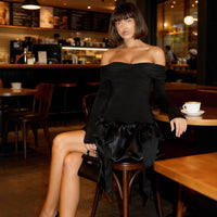 Womens Elegant Off-Shoulder Bow-Knot Bud-Shape Short Dress