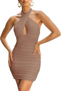 Sexy Backless Bodycon Ruffle Halter Hip-Hugging Dress