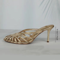 New Gold Hollow Thin Strip Heels For Women Luxury Pointed To