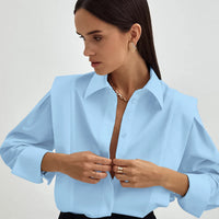 Niche European, American And French Style Commuter Right-angle Shoulder Slimming Shirt Women's Long Sleeve Stitching Sense