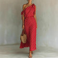 Polka-dot Off-shoulder One-shoulder Womens Dress