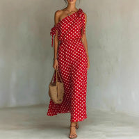 Polka-dot Off-shoulder One-shoulder Womens Dress
