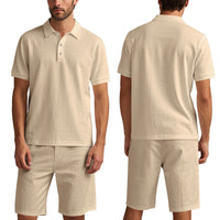 Summer Men's Loose Casual Linen Breathable Short Beach Sleeve Shorts Suit