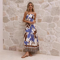 Strap Tropical Print Vacation-Style Womens Long Dress