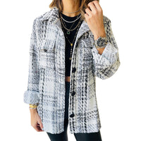 Women's Lapel Loose Button Long Sleeve Plaid Jacket