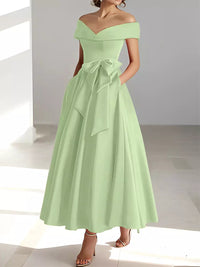 Satin Gown New Style Banquet Dress Off-shoulder Midi Length