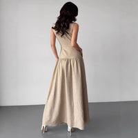 Elegant Womens Vintage Linen Sleeveless Maxi Dress