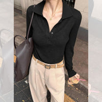 Khaki Polo-neck Fitted Womens Knit Top